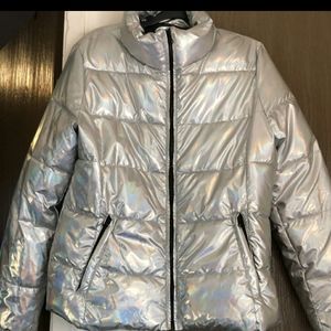 Iridescent puff coat